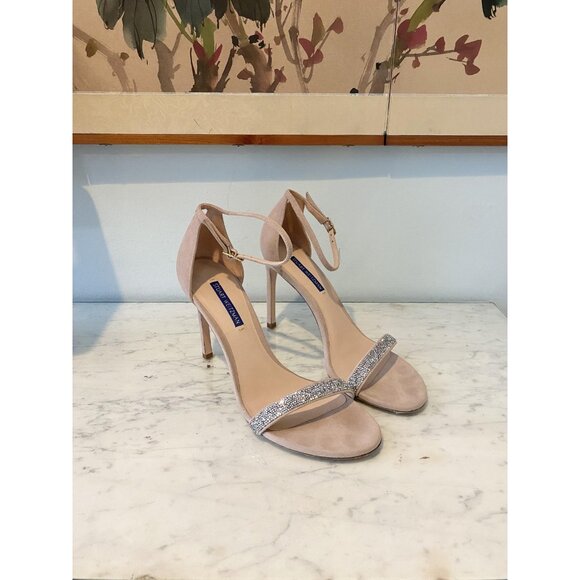 Stuart Weitzman Nudistsong Crystal Shoes Womens Size 9 Ankle Strap Sandals Heel - Picture 2 of 7